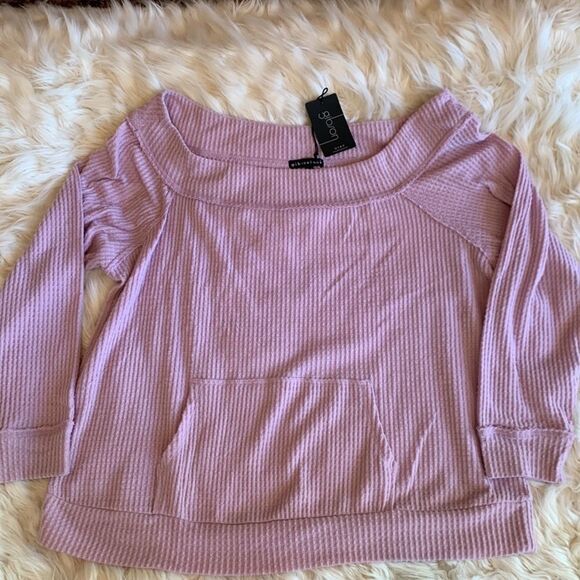 Off the Shoulder Lilac Waffle Knit Top GIBSONLOOK Size XL NWT - Picture 3 of 8